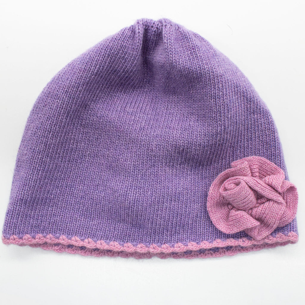 Kids contrast flower beanie in cashmere blend with whipstitch edging, available in various colors — view 5
