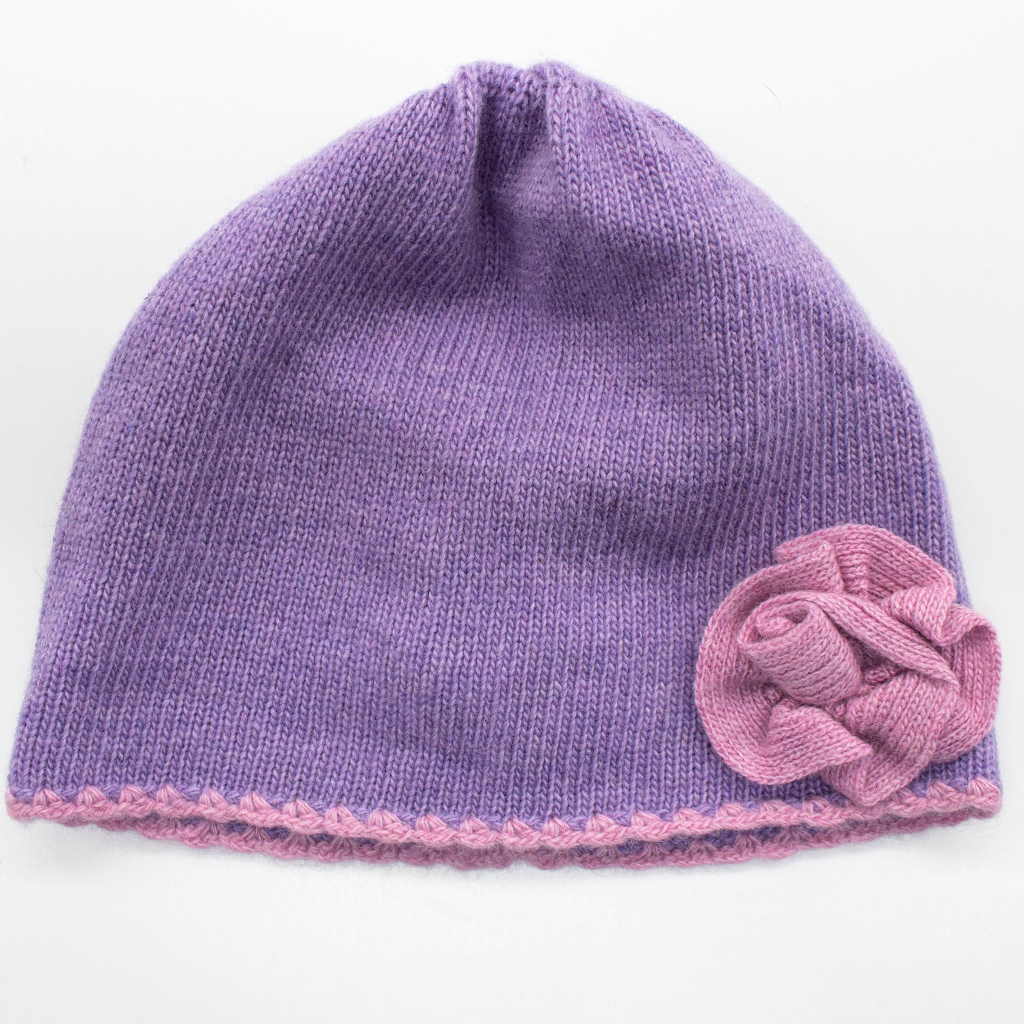 Kids contrast flower beanie in cashmere blend with whipstitch edging, available in various colors — view 5