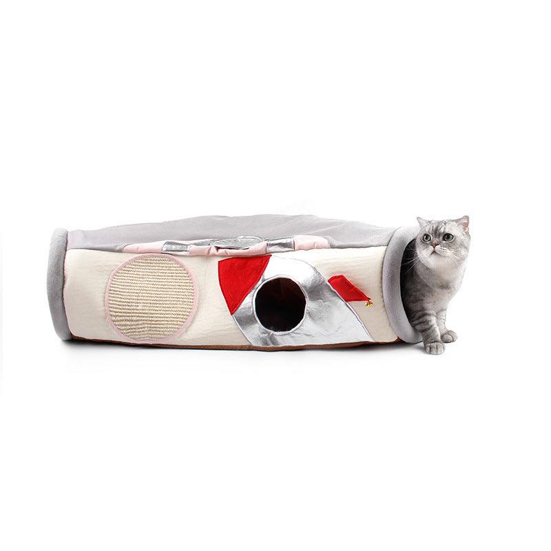 Foldable semi enclosed cloth cat scratcher and hideaway litter box in a modern tunnel design — view 5
