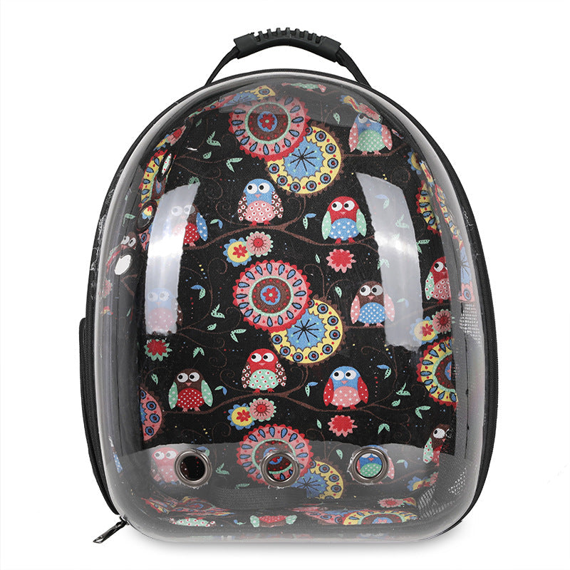 Clear pet carrier backpack with transparent front panel, ventilation holes, and Oxford cloth shoulder straps — view 4