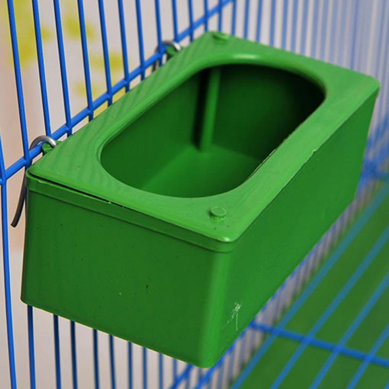 Splash-proof hanging plastic bird food container for outdoor garden and backyard bird feeding.