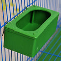 Splash-proof hanging plastic bird food container for outdoor garden and backyard bird feeding.
