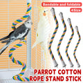 Flexible multicolour U-shaped cotton rope bird perch and climbing toy with metal screw attachments.