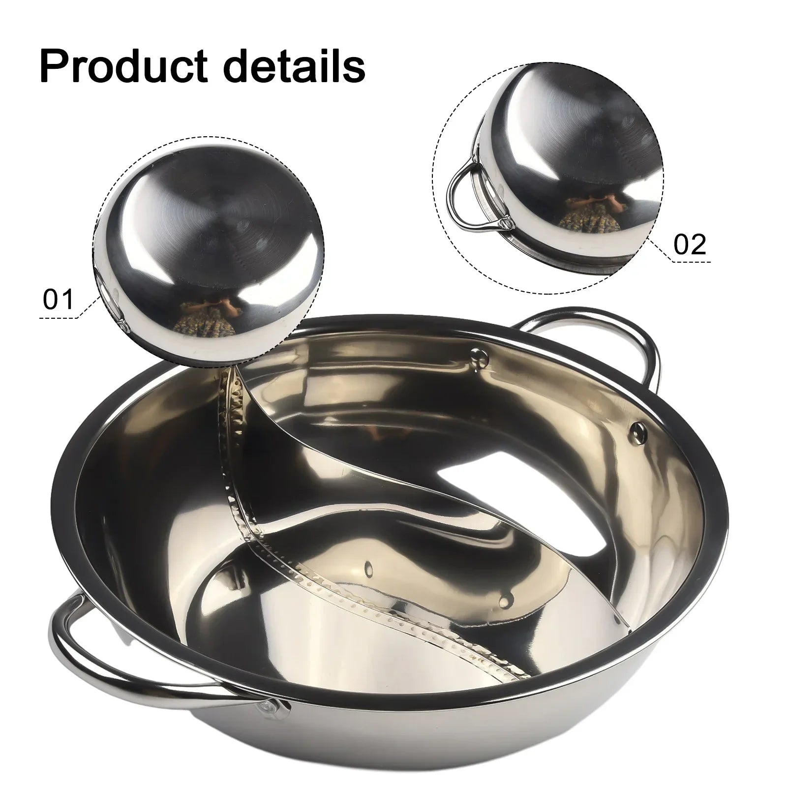 Silver 30cm stainless steel twin divided hot pot for double flavor cooking and family dinners — view 4