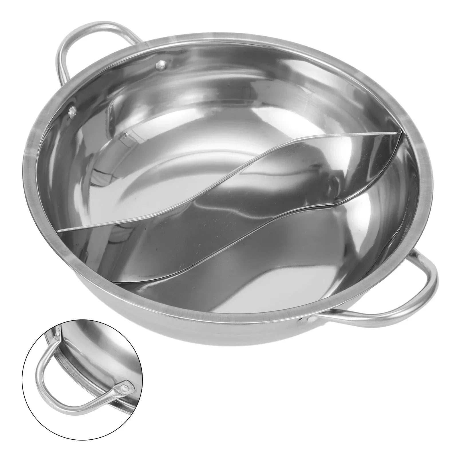 Silver 30cm stainless steel twin divided hot pot for double flavor cooking and family dinners