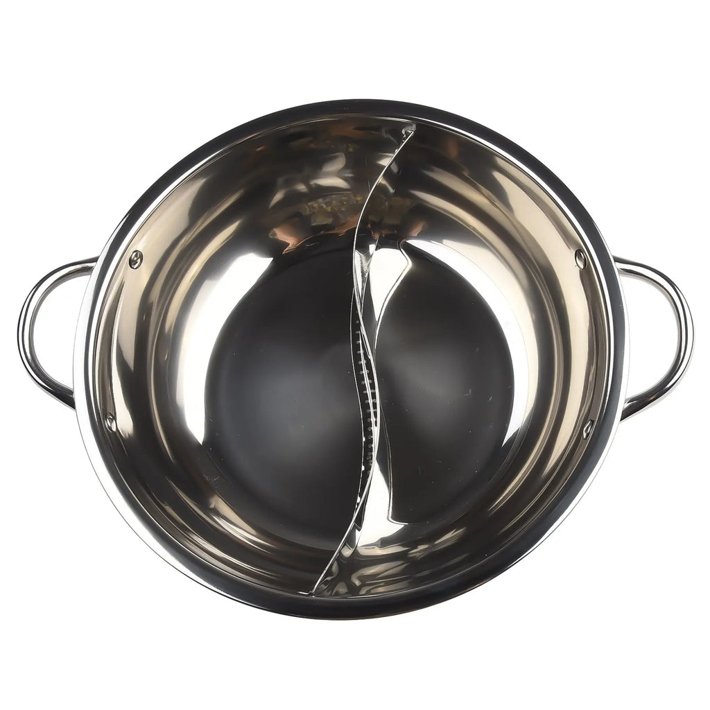 Silver 30cm stainless steel twin divided hot pot for double flavor cooking and family dinners — view 5