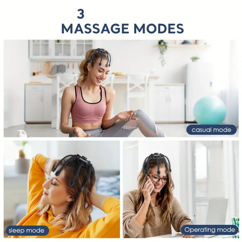 Black rechargeable 8-finger scalp massager with ergonomic handle and flexible massage nodes for tension relief — view 5