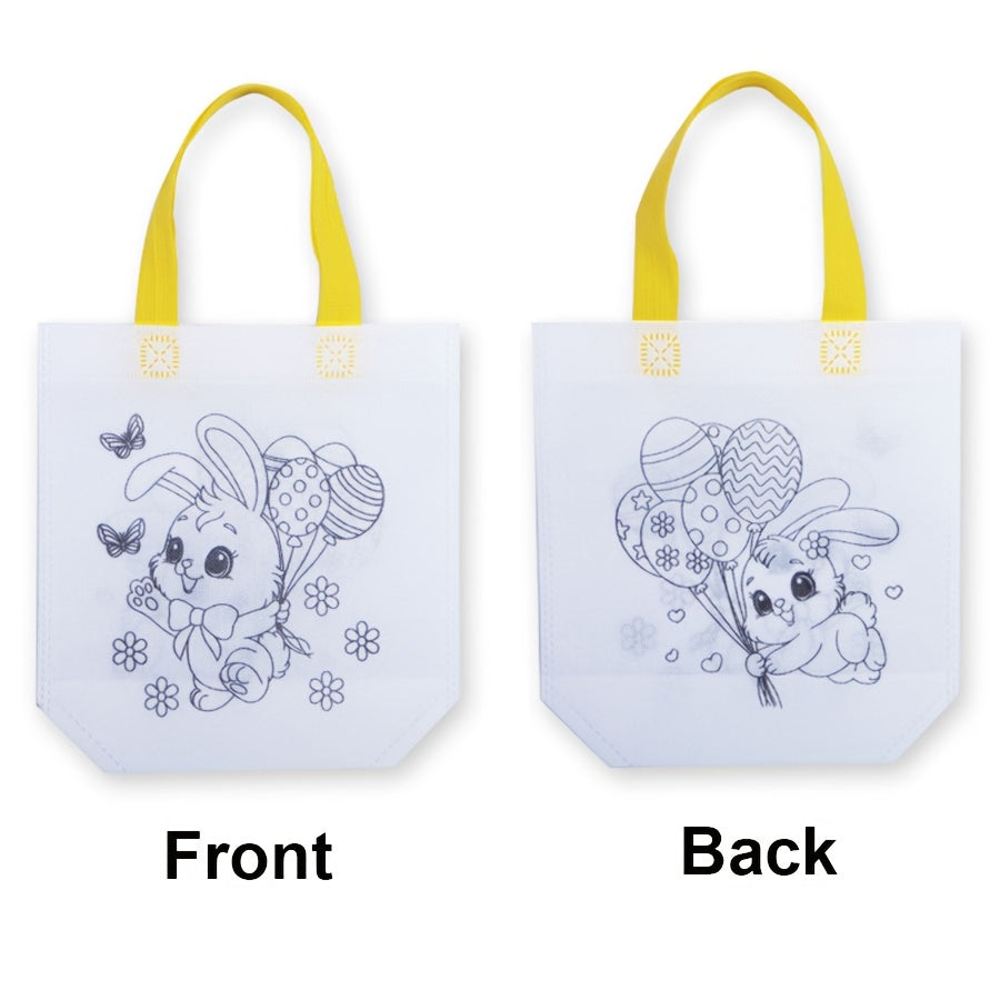 Five colorful reusable Easter tote bags featuring cute bunny and egg designs with sturdy carry handles — view 4