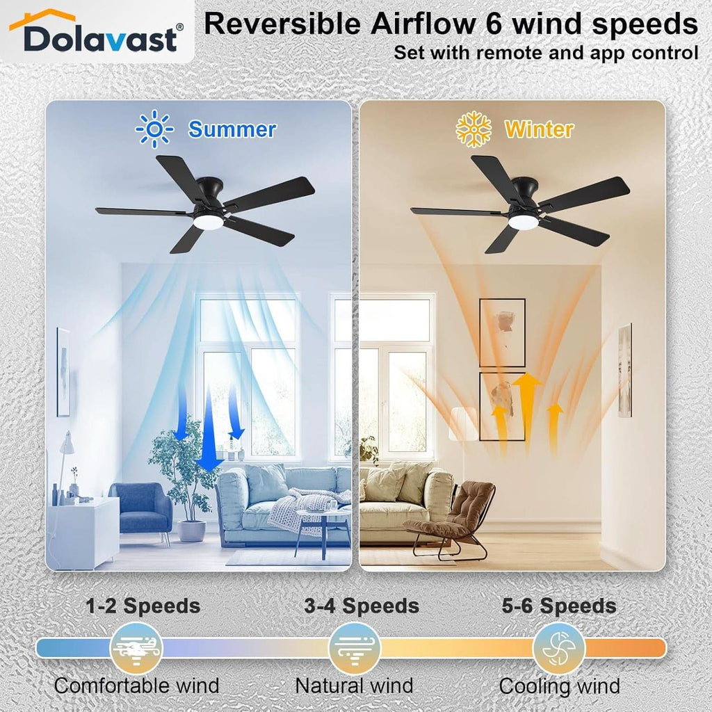 52-inch black smart ceiling fan with dimmable LED light and reversible walnut finish plywood blades — view 5