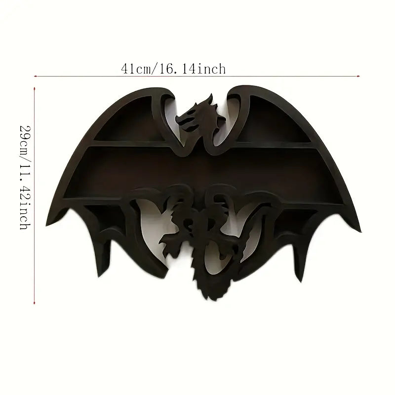 Handcrafted wooden dragon shaped crystal wall display shelf with natural wood grain finish — view 3