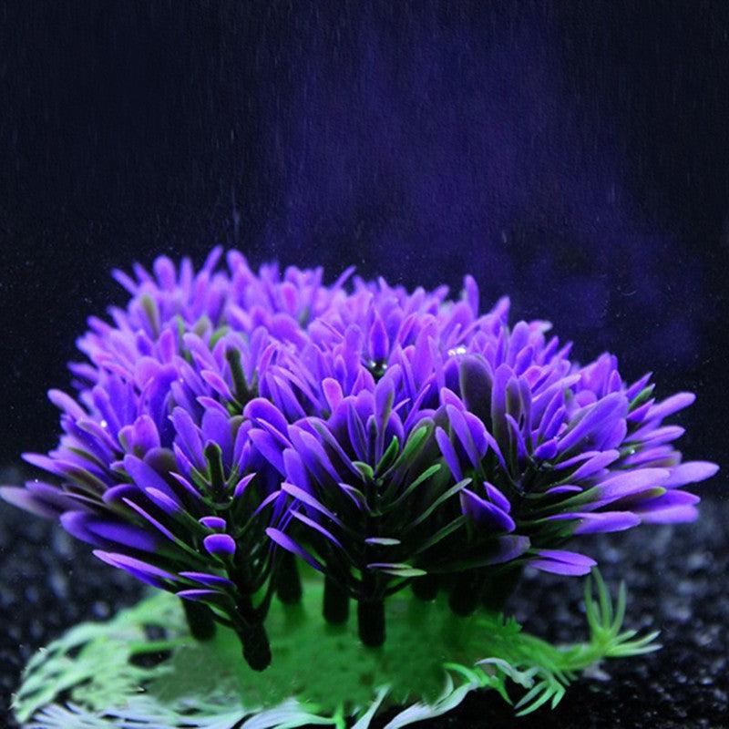 Vibrant purple round grass aquarium decor made of lifelike plastic with a sturdy plaster base. — view 2