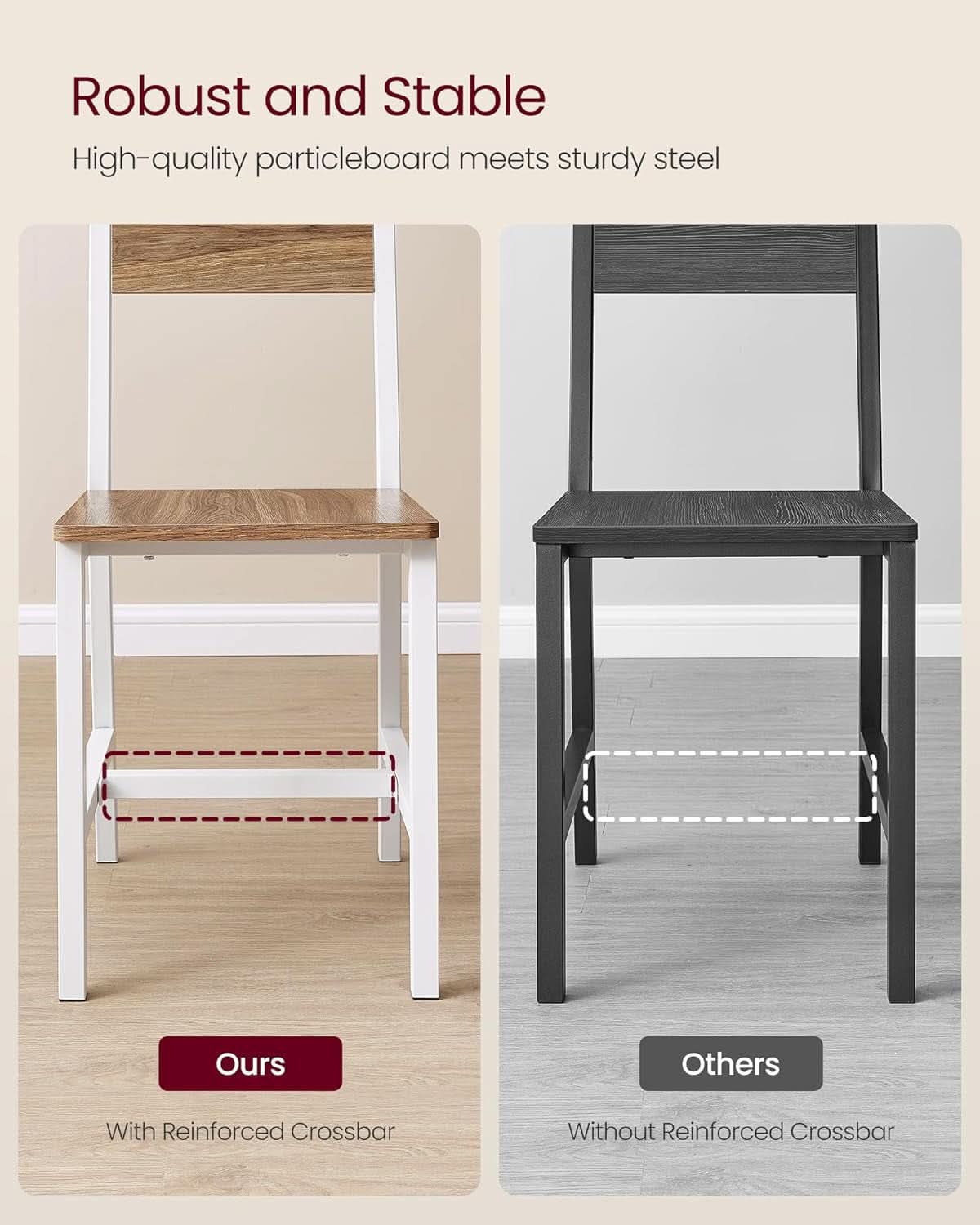Rustic wood dining chairs set of 2 with cloud white seats and steel metal frames — view 5
