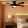 52-inch black smart ceiling fan with dimmable LED light and reversible walnut finish plywood blades