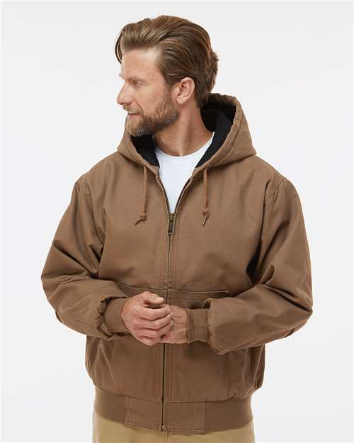 DRI DUCK Cheyenne men's hooded jacket in rugged quarry washed cotton canvas with quilted lining — view 4