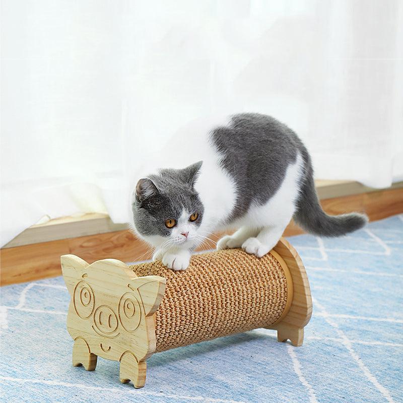 Solid wood and sisal cat scratching post with natural pine finish and compact cylindrical design — view 5