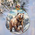 Grizzly bear with cub wooden ornament handcrafted birch plywood wildlife Christmas decor