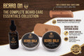 Organic beard grooming kit with oil bottle balm tin boar bristle brush and wooden comb