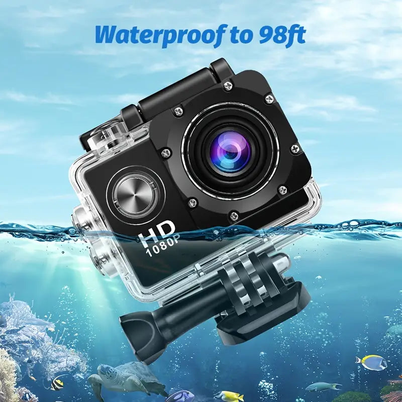 Sleek black HD 1080P sport action camera with waterproof housing and 2-inch LCD screen — view 4