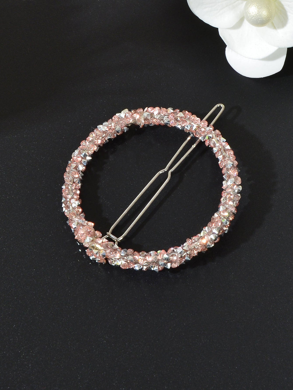 Silver rhinestone star circular hair clip elegant metal accessory for women — view 2