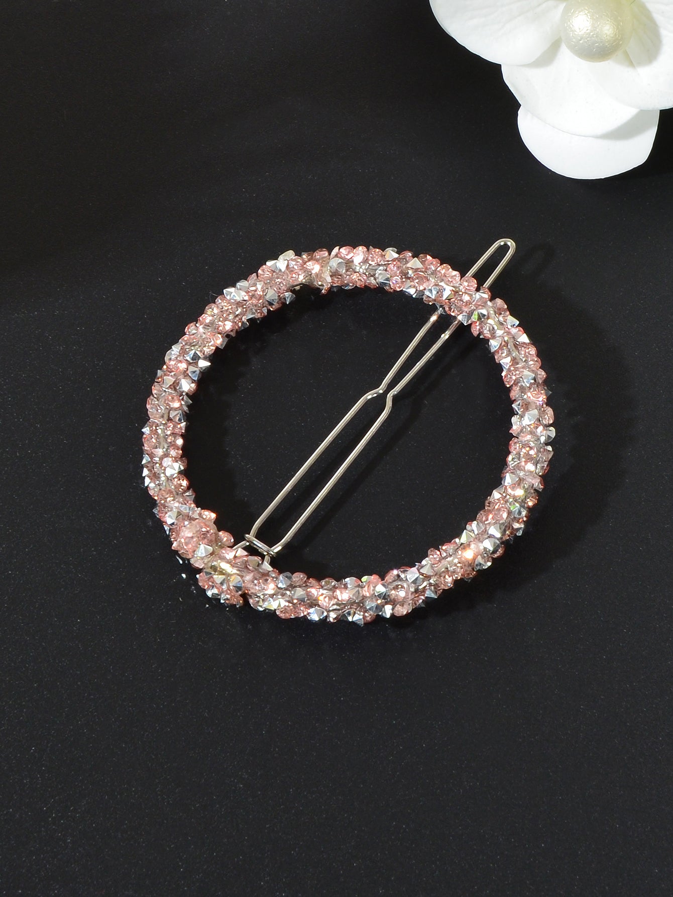 Silver rhinestone star circular hair clip elegant metal accessory for women — view 2