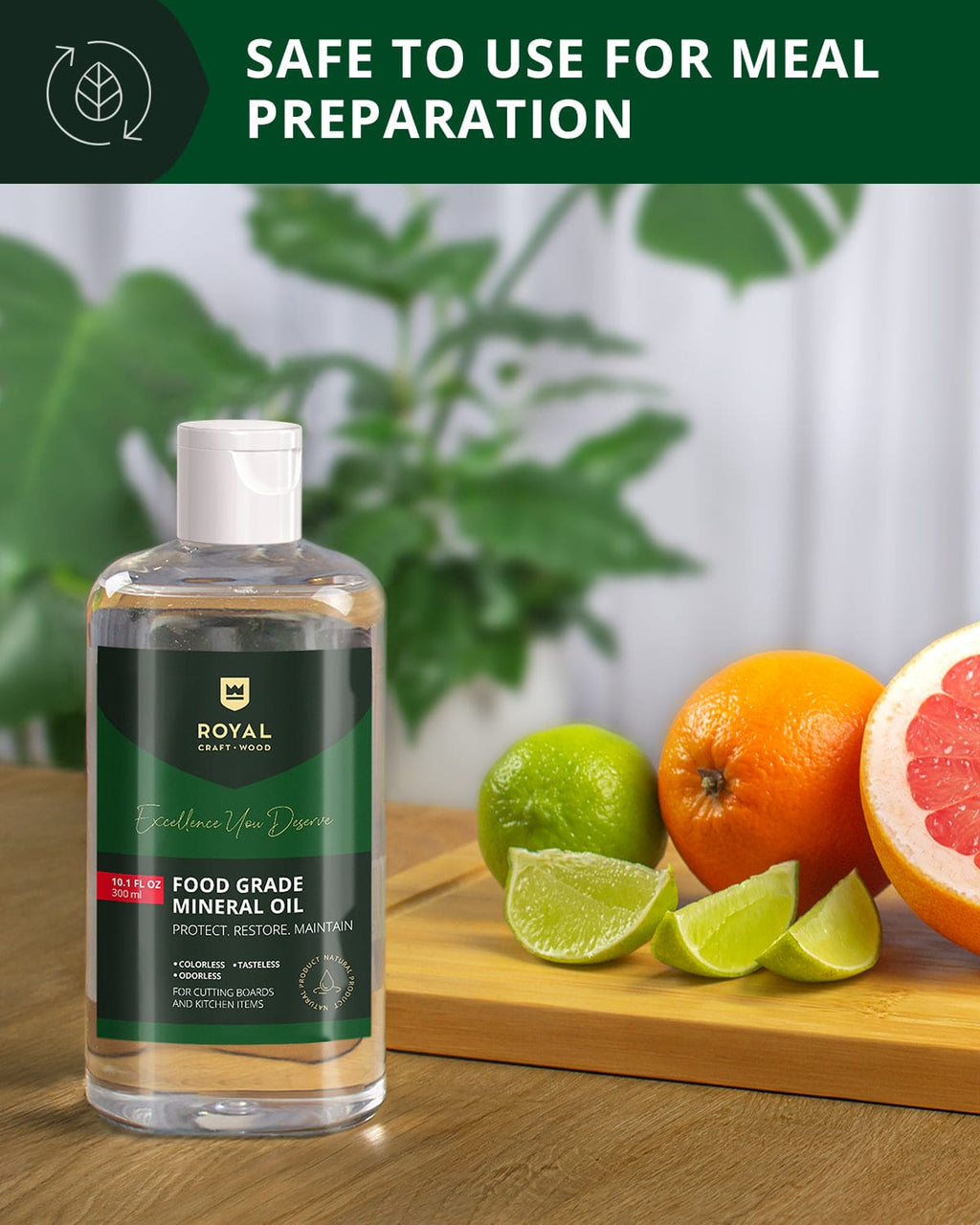 300ml bottle of food grade cutting board mineral oil by Royal Craft Wood — view 2