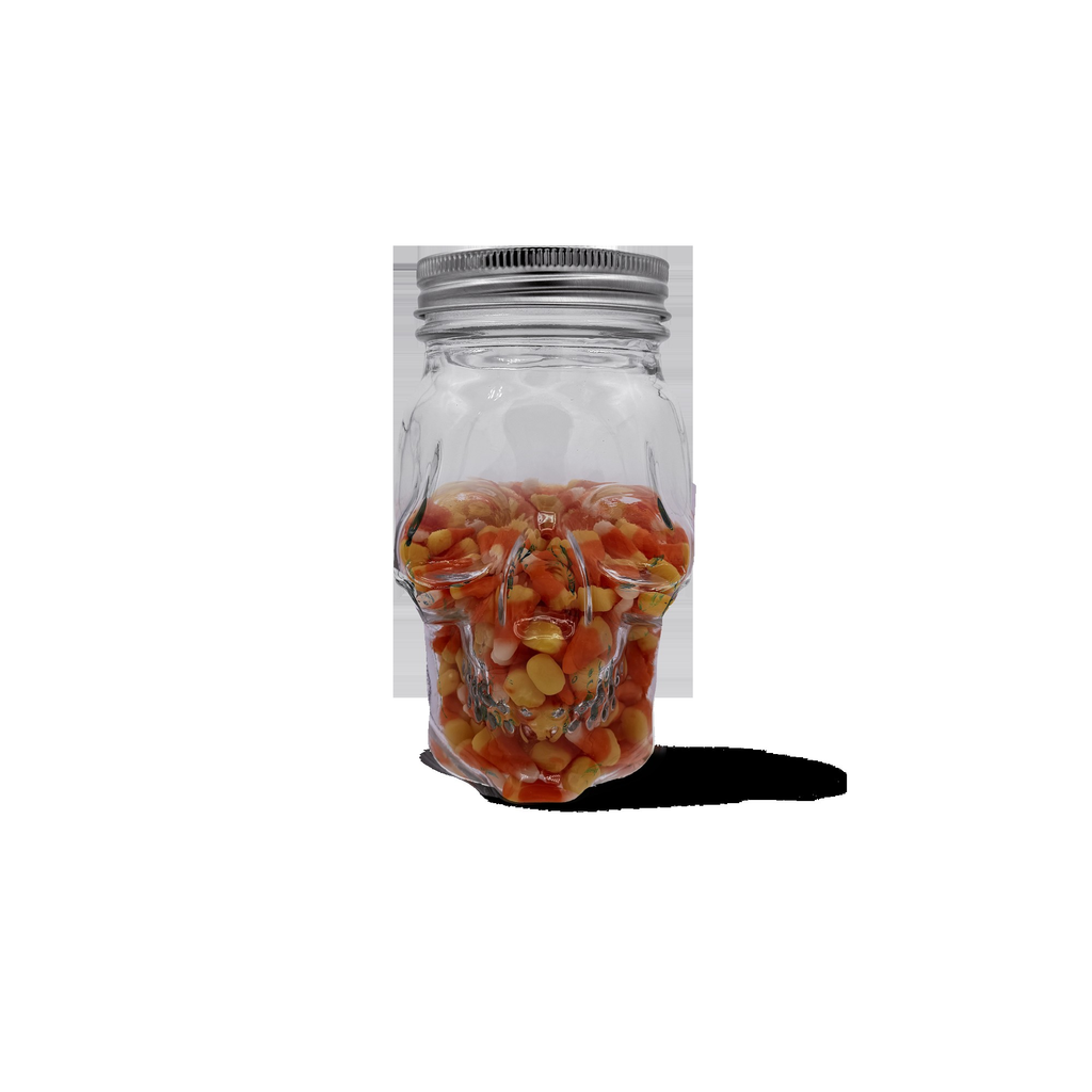 Clear glass 16oz skull mason jar set with two airtight lids for food storage and drinks — view 2