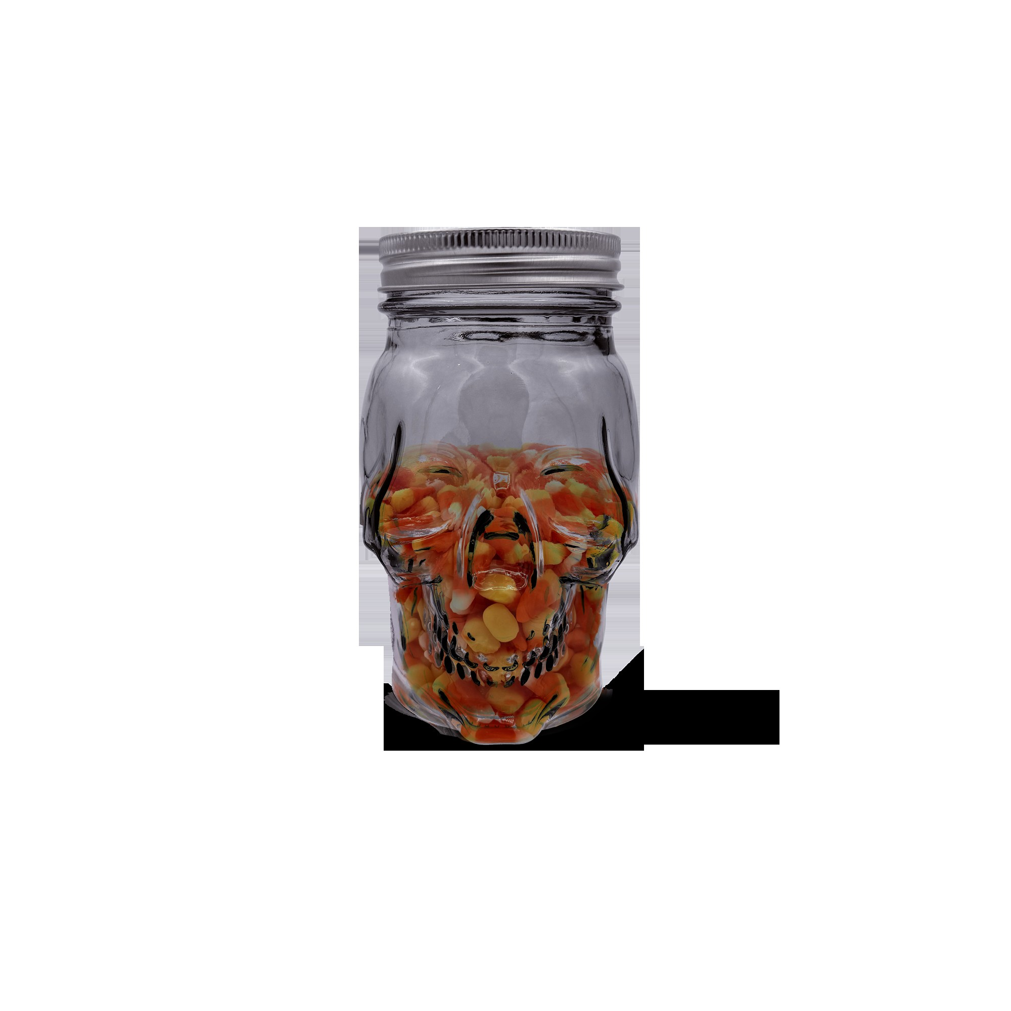 Smoke tinted skull mason jar set with two 16oz glass containers and matching airtight storage lids — view 3