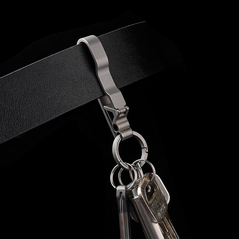 Mens titanium alloy keychain with secure carabiner clip and minimalist silver metal finish — view 2