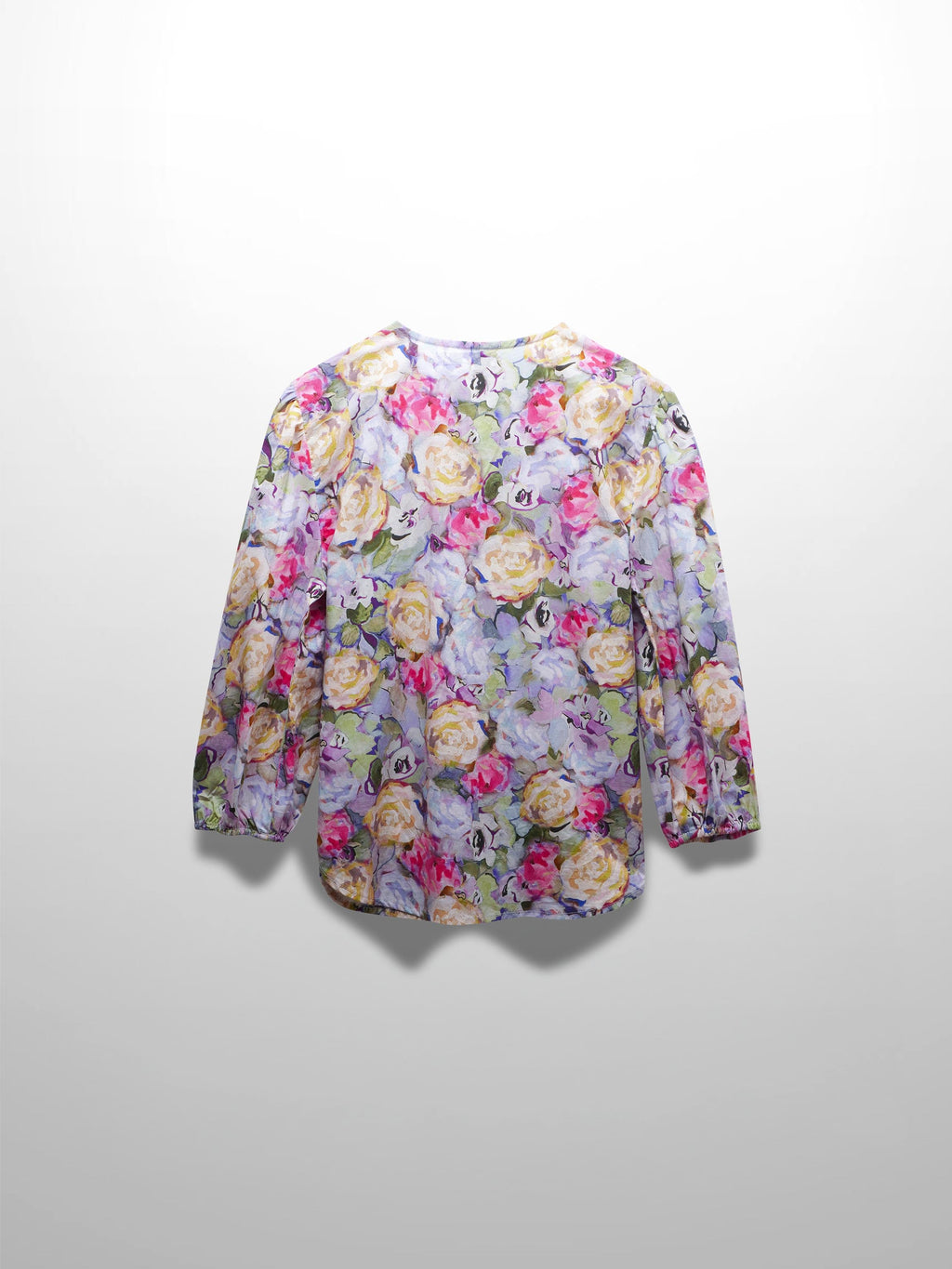 Crew Neck Button Down Blouse-Pink/Purple-3