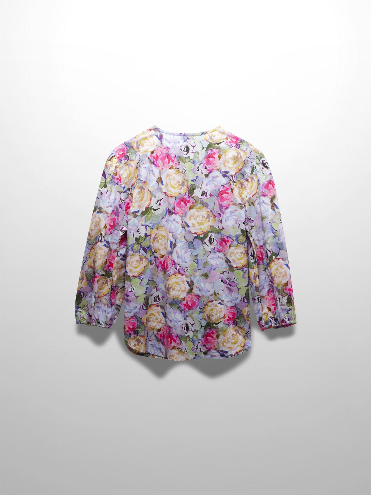 Crew Neck Button Down Blouse-Pink/Purple-3