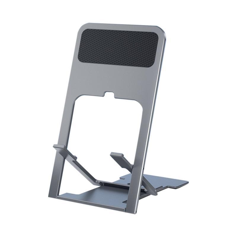Adjustable folding black mobile phone and tablet stand holder resting on a flat surface — view 3