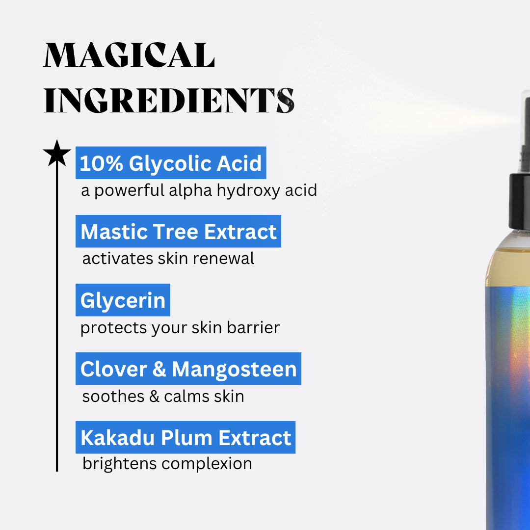 10% Glycolic Exfoliating Treatment Tonic bottle, clear liquid skincare toner for face and body application — view 4