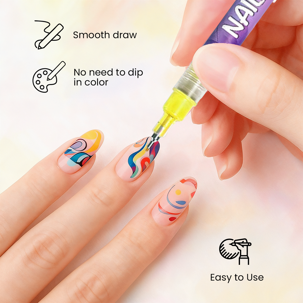 12-Colour Nail Art Pens – Fine Tip, Quick-Dry Nail Polish Pens for Creative Nail Designs-2