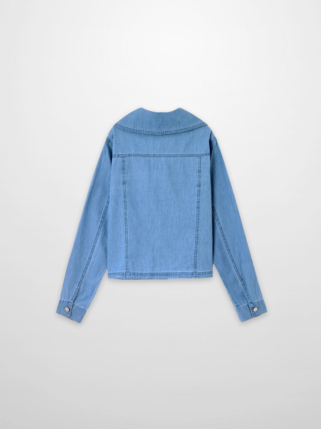 Boxy Denim Collared Top-Light Blue-3