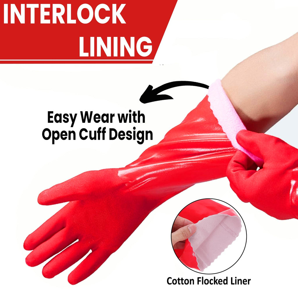 PVC Work Safety Glove Red 45cm Oil Chemical Resistant Dipped Durable Sanded-1