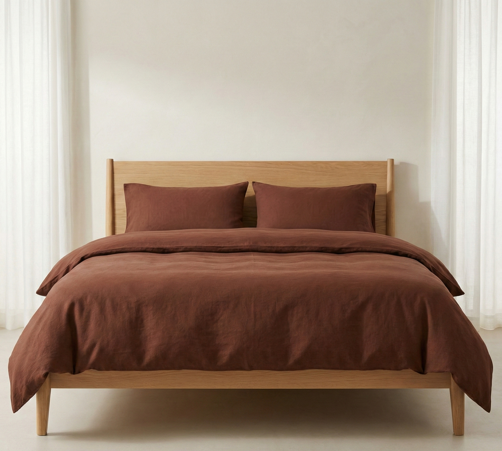 Linen cotton duvet cover set in berry purple with matching pillow shams and subtle texture — view 3
