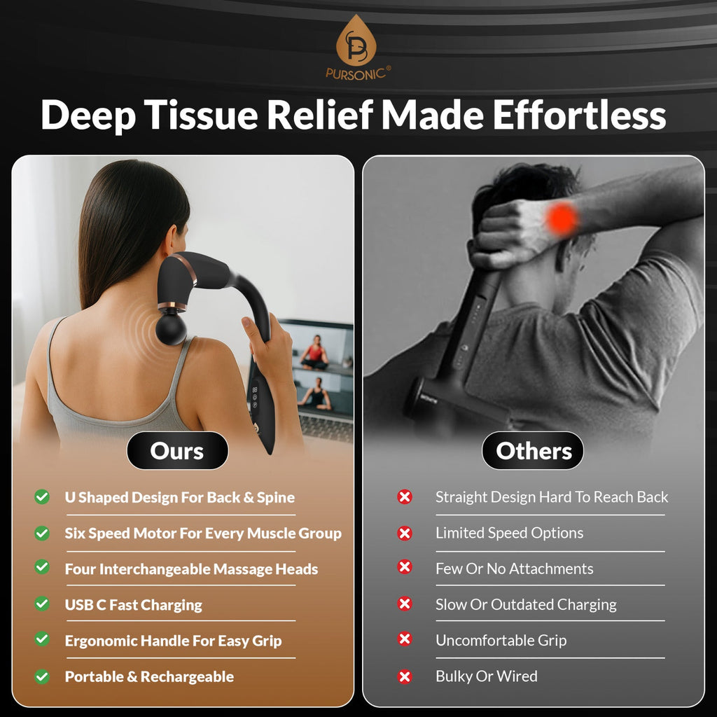 Ultimate U-shaped massage gun in dark grey with four interchangeable massage head attachments — view 5