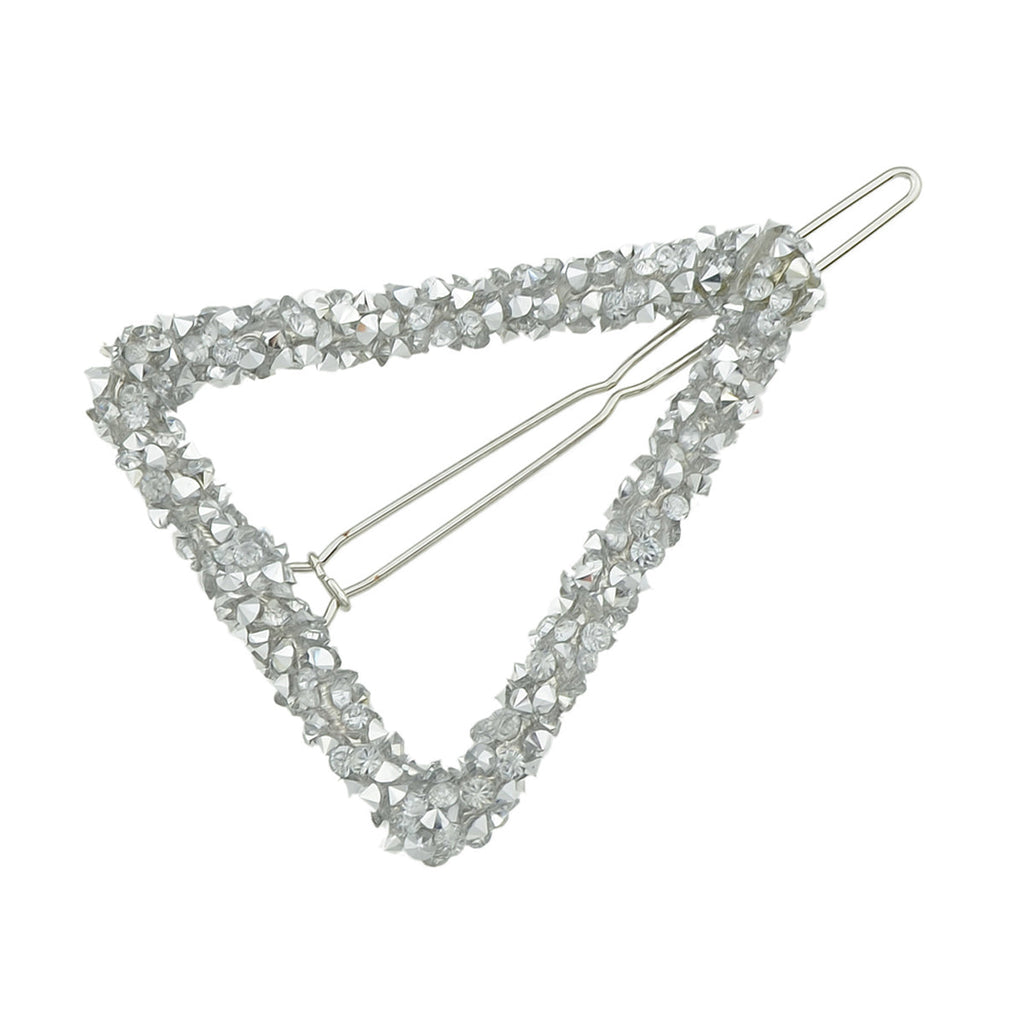 Rhinestone triangle hair clip, sparkling silver geometric barrette for wedding and party hairstyles