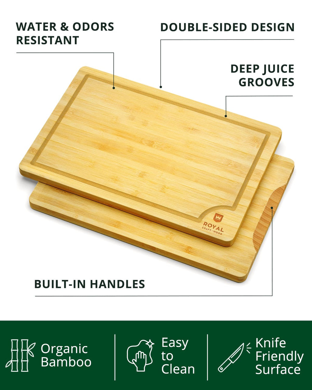 Bamboo cutting board set of 3 with juice grooves arranged on a kitchen countertop — view 3