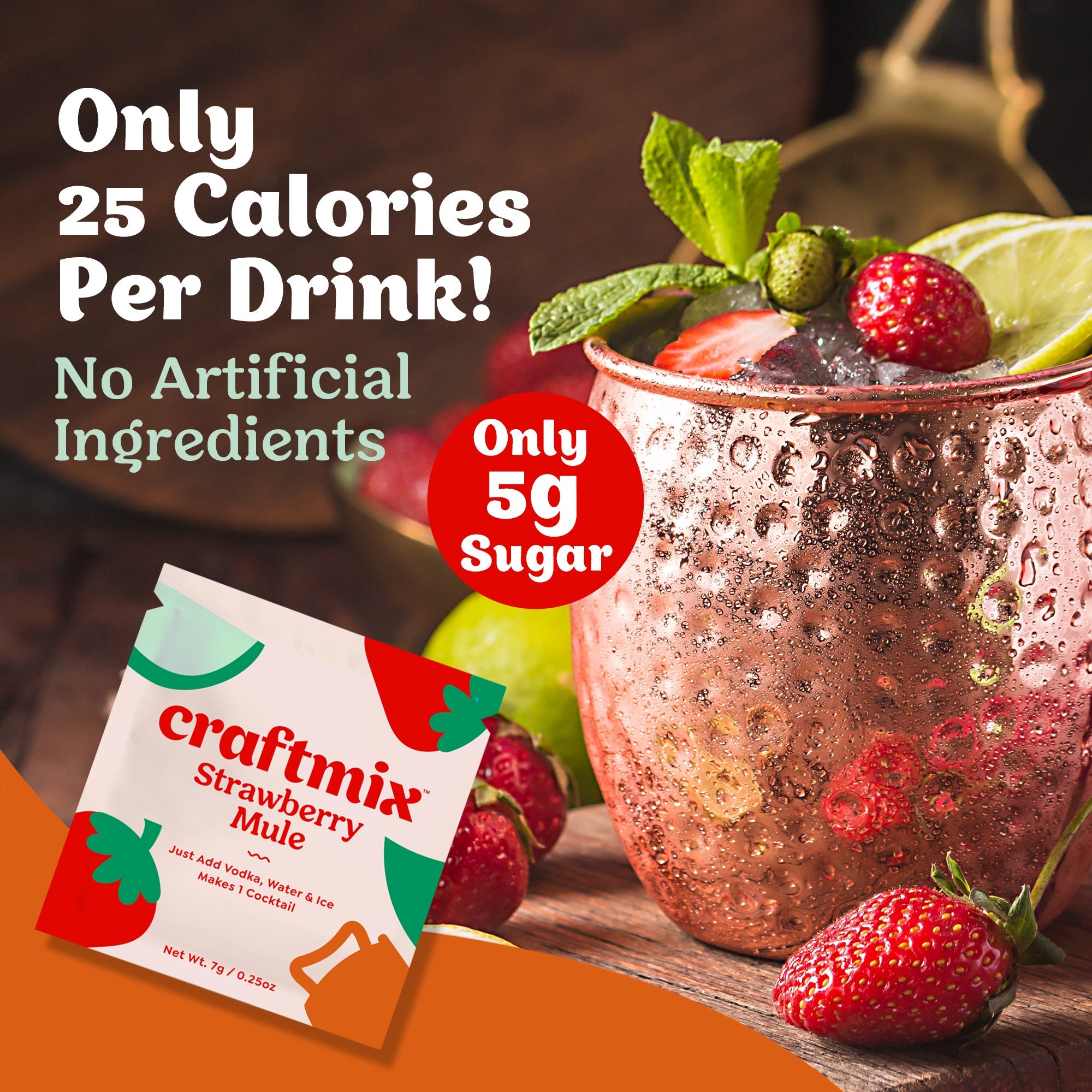 Craftmix Strawberry Mule cocktail mix 12-pack showing individual travel packets and vibrant fruit graphics — view 2