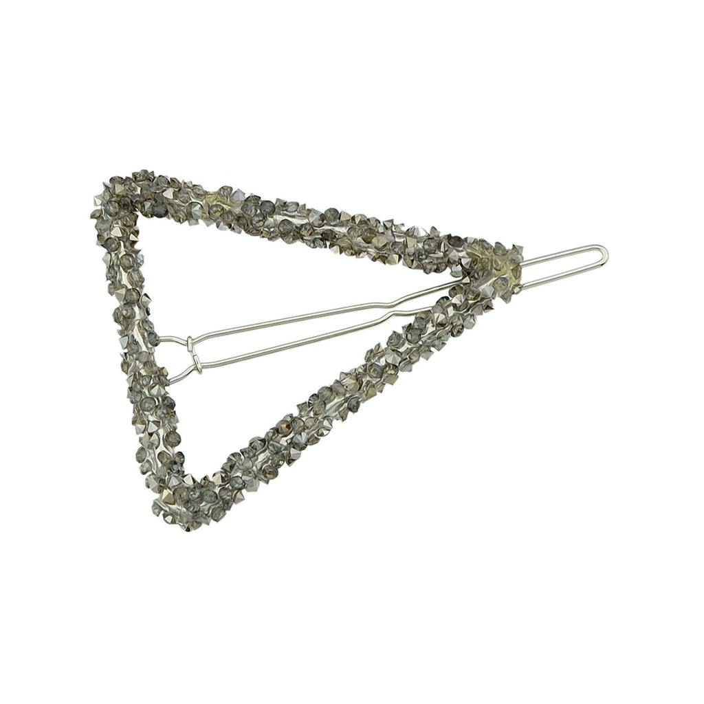 Rhinestone triangle hair clip, sparkling silver geometric barrette for wedding and party hairstyles — view 5