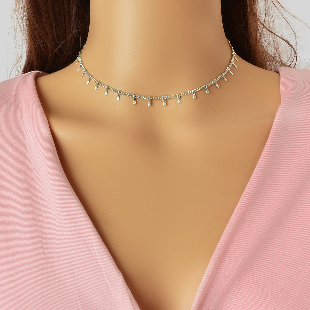 Dainty gold charm choker necklace on a delicate short chain for minimalist everyday fashion. — view 5