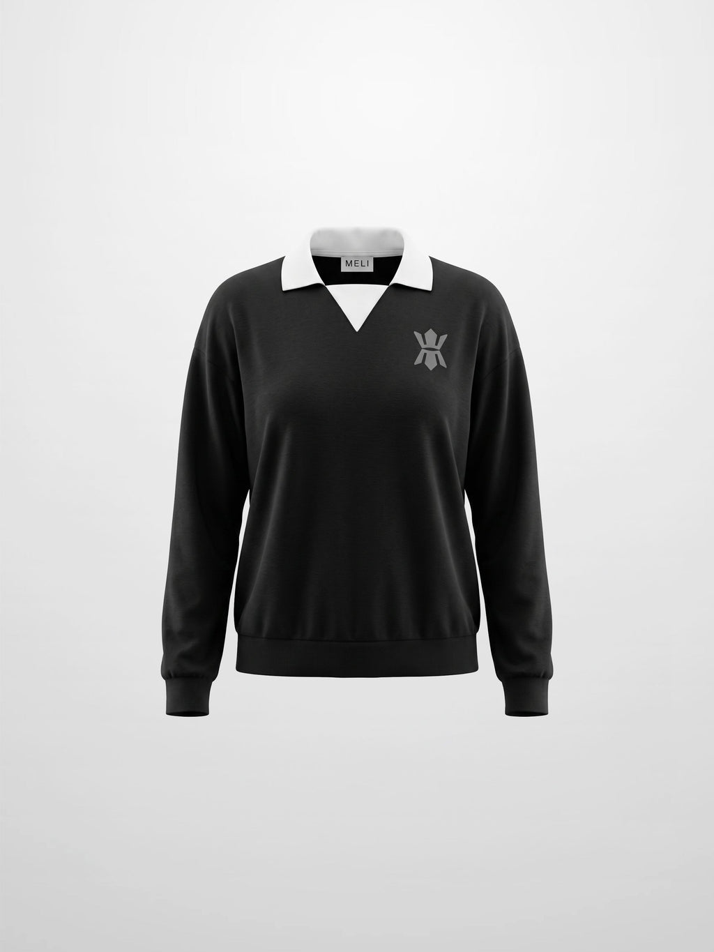 Collared Logo Thin Sweatshirt - Black-0