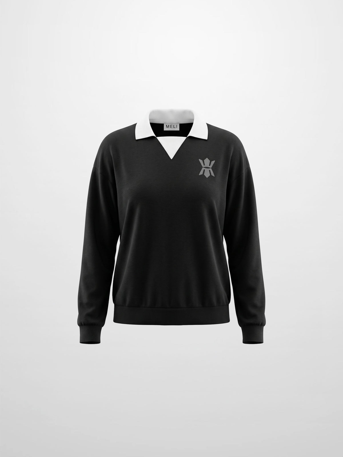 Collared Logo Thin Sweatshirt - Black-0