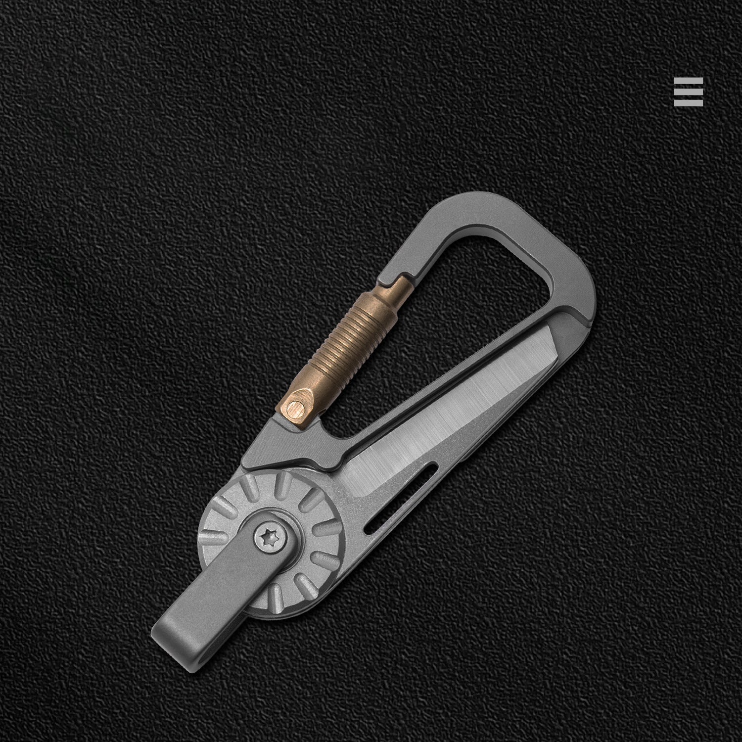 Titanium alloy tactical carabiner multi-tool with bottle opener and secure rotating keychain hook attachment. — view 3