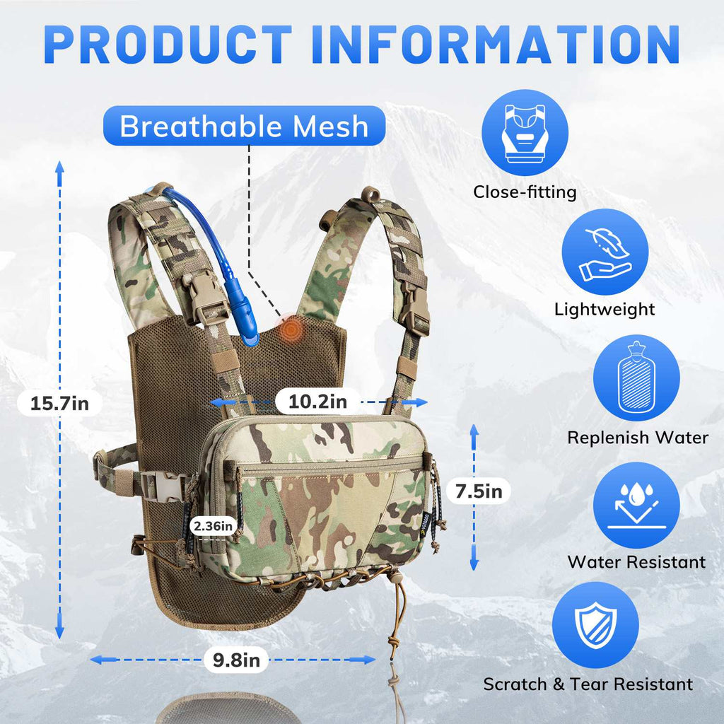 Tactical lightweight running hydration vest in durable nylon with a 2L water bladder bag — view 3