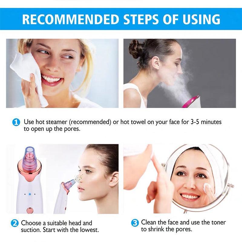 White and rose gold facial vacuum pore cleaner device with five interchangeable suction heads — view 4