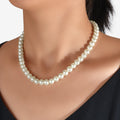 Retro black and white beaded choker collar necklace for women featuring an adjustable length design