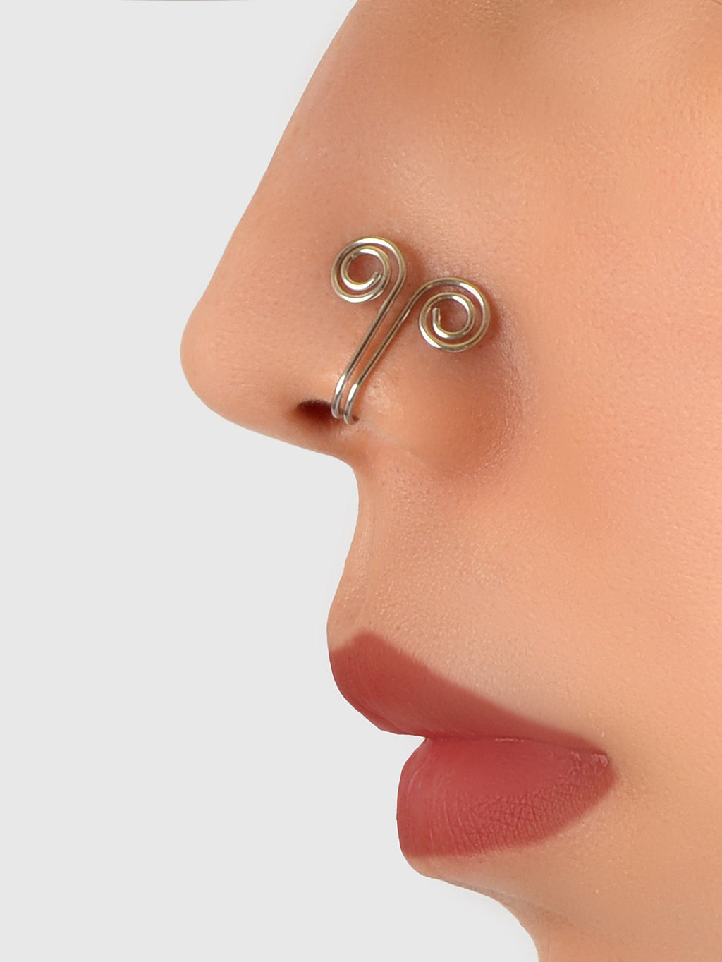Faux hoop nose ring jewellery in a circular clip on design for a painless faux piercing — view 5