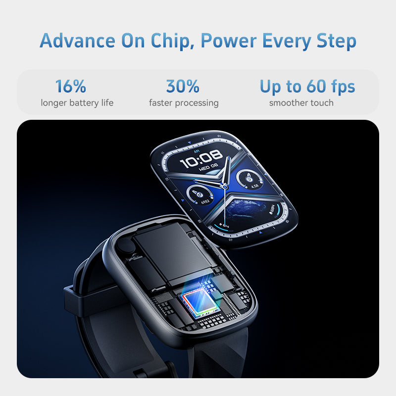 Smart eco drive watch for women with large AMOLED screen and smooth modern silicone band — view 4